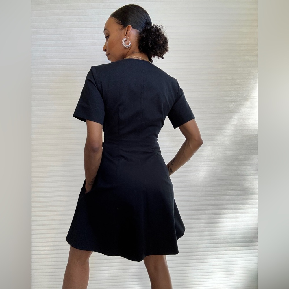 COS Navy Blue Textured Wrap Dress | Short Sleeve Minimalist A-Line - Picture 15 of 16
